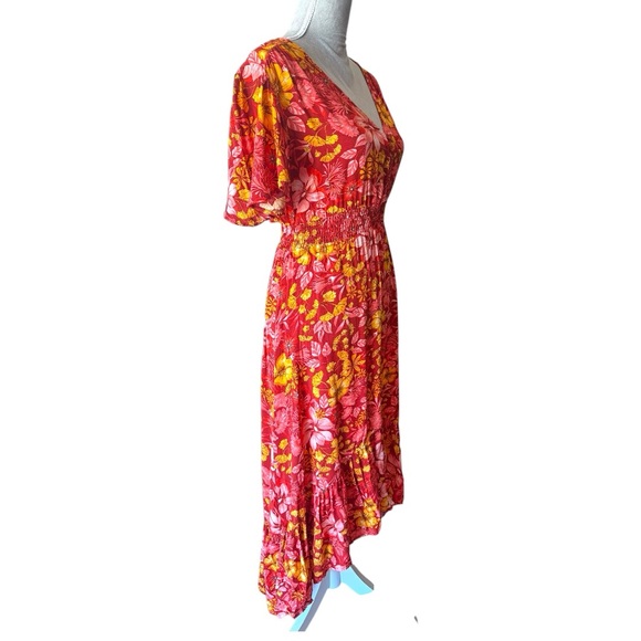 Abel the Label Anthropologie Floral Maxi Dress Red Size XS Boho Resort Vacation - Picture 4 of 8